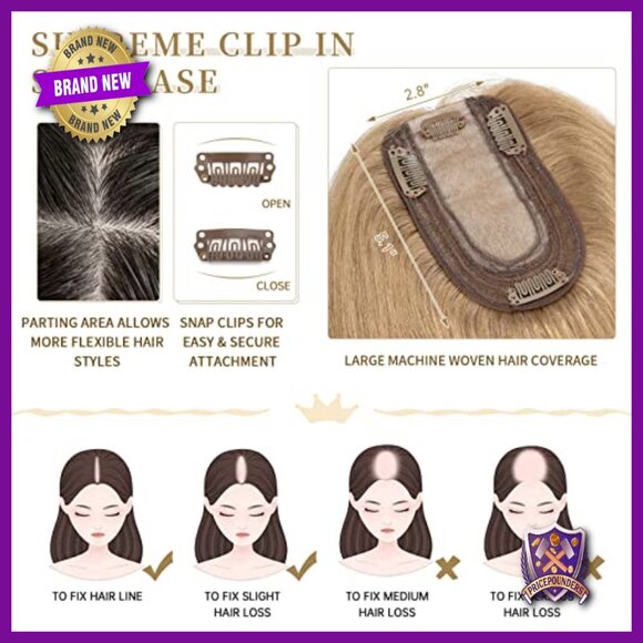 16 Inch Human Hair Topper Silk Base Clip In Hairpiece for Thinning Hair main image 4